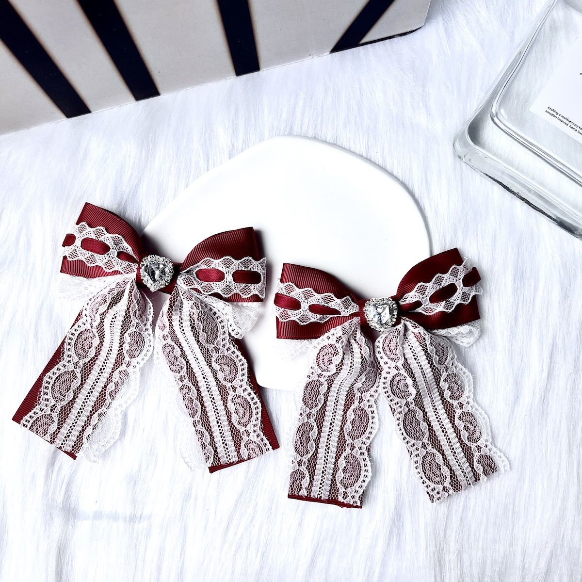Handmade - Braided Lace Bow - Brooch or Hair Clip - detail view 22