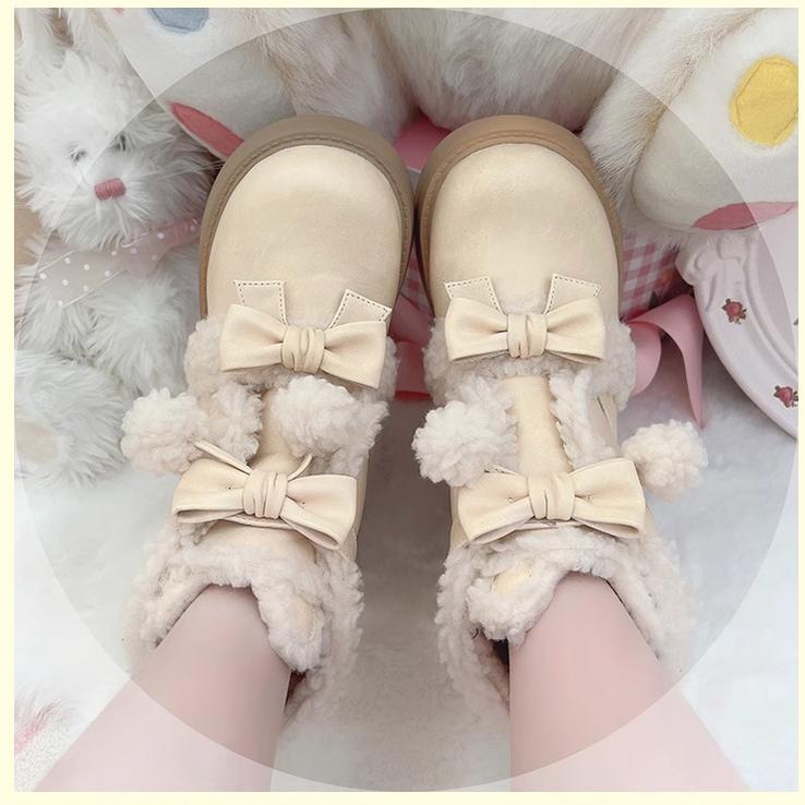 beauty bunny - Furry Bear - Winter Snow Boots with Plush Lining and Bow Pom-Poms - product detail 7