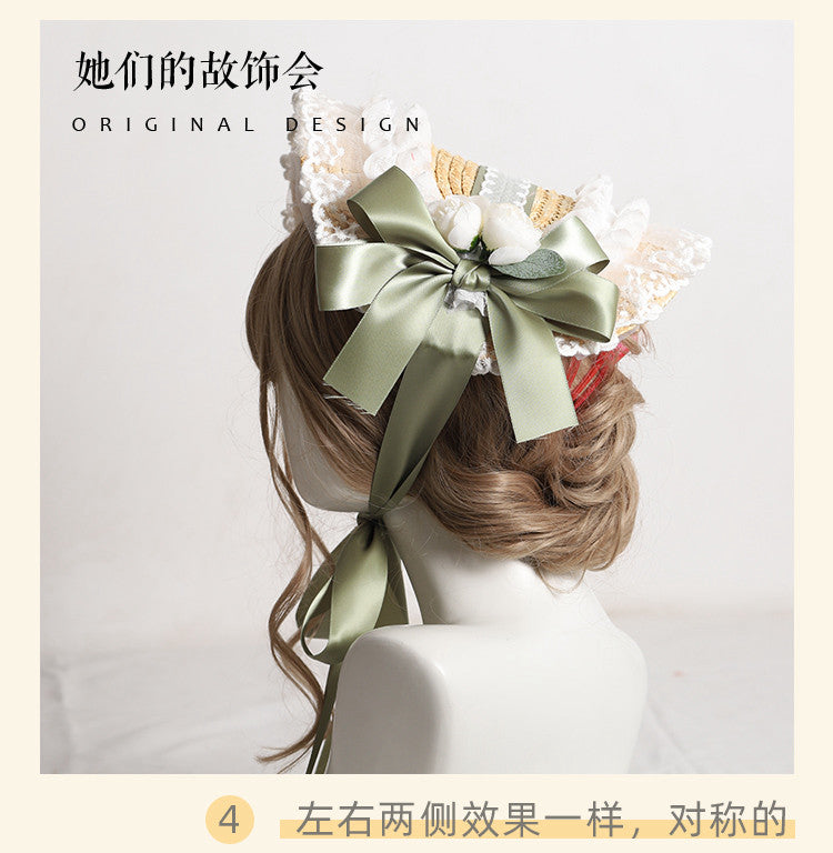 Lolita Hat Handmade Bonnet Multi-color Reminiscence BNT Original Design Pastoral Style Lolita Straw Hat for Women Summer - Lolita Fetch