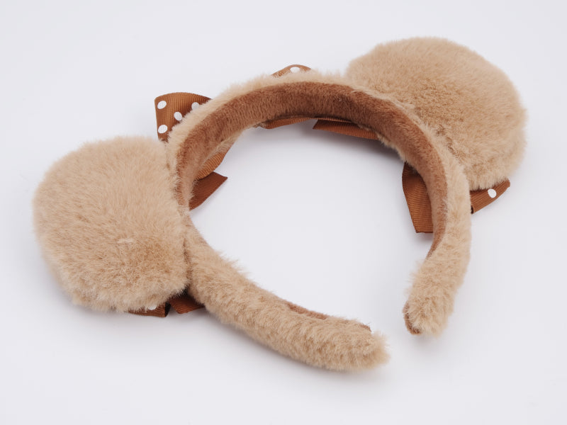 Original Handmade Bear Ear Bowknot Plush Headband Lolita Brown Japanese Korean Style - Lolita Fetch