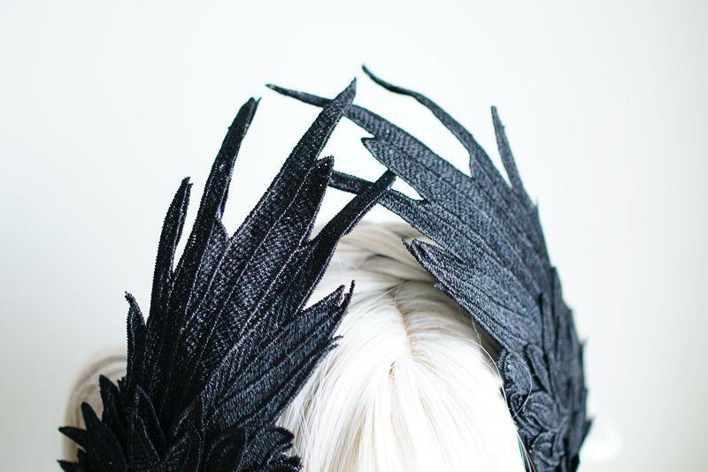 Original Design Angel Wings Lolita Feather Black and White Two-tone Embroidered Hair Clip Styling - Lolita Fetch