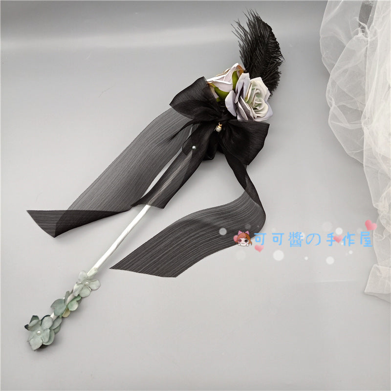 Original Lolita Tea Party Rose Flower Wand Handmade Fairy Wand Handheld Cane Staff Performance Photo Shoot Catwalk Magic