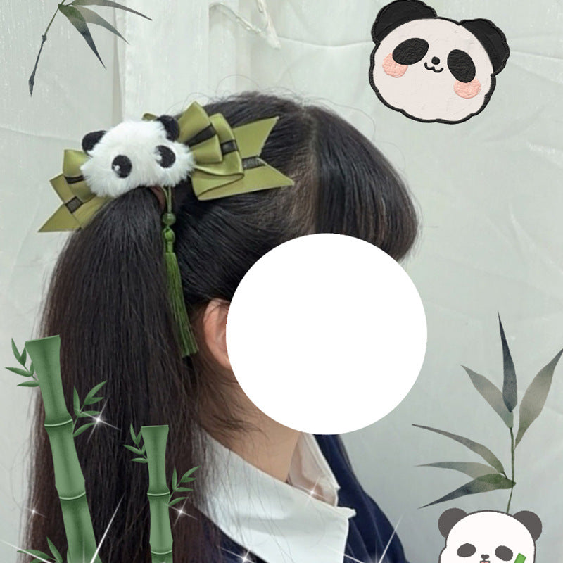 Chinese Ancient Style Panda Bow Hair Clip - Tassel Lolita JK Double Ponytail