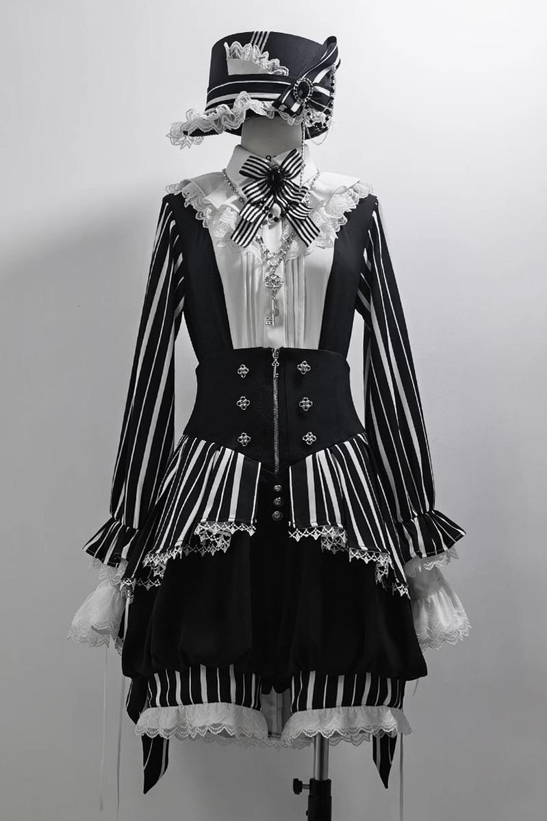 Fancy Trick - Ouji Lolita Long Sleeve Shirt Vintage Shorts Suit S Shirt (without the tie) in stock