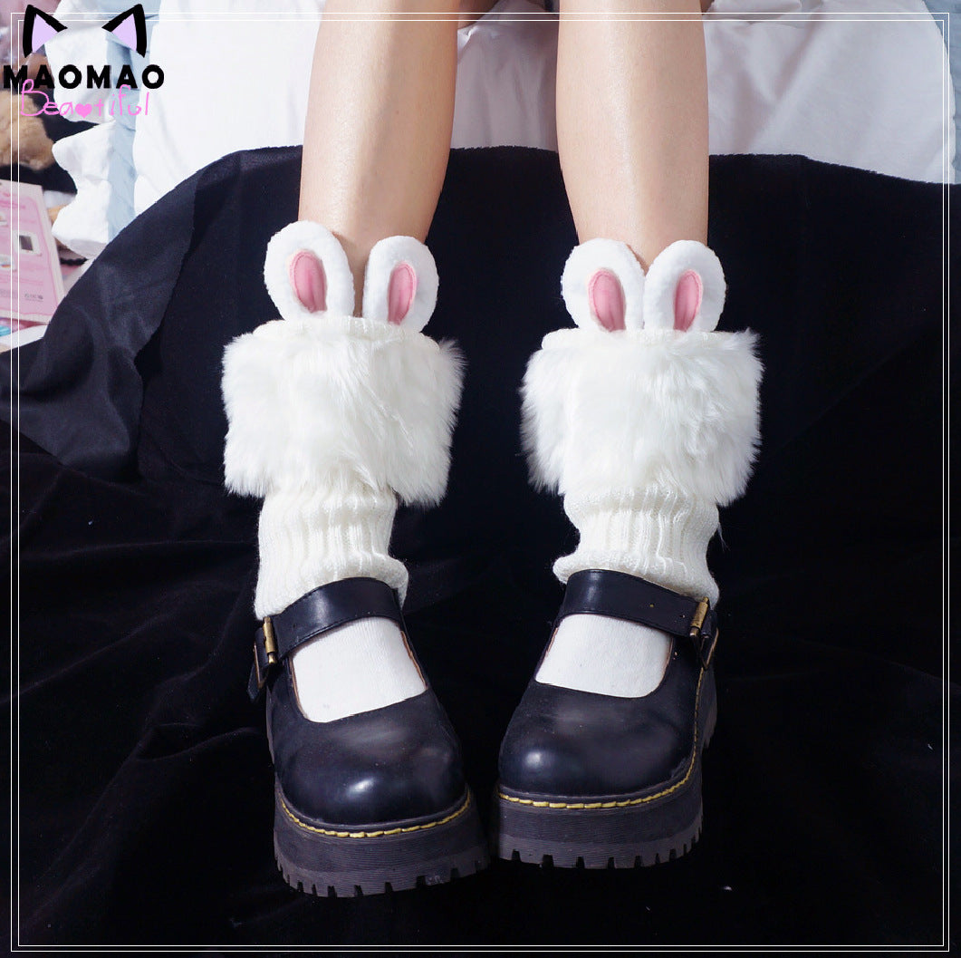 Original Cute Rabbit Ear Fluffy Socks Soft Girl Lolita Japanese JK Style Pom-Pom Bow Leg Warmers Elephant Socks - Lolita Fetch