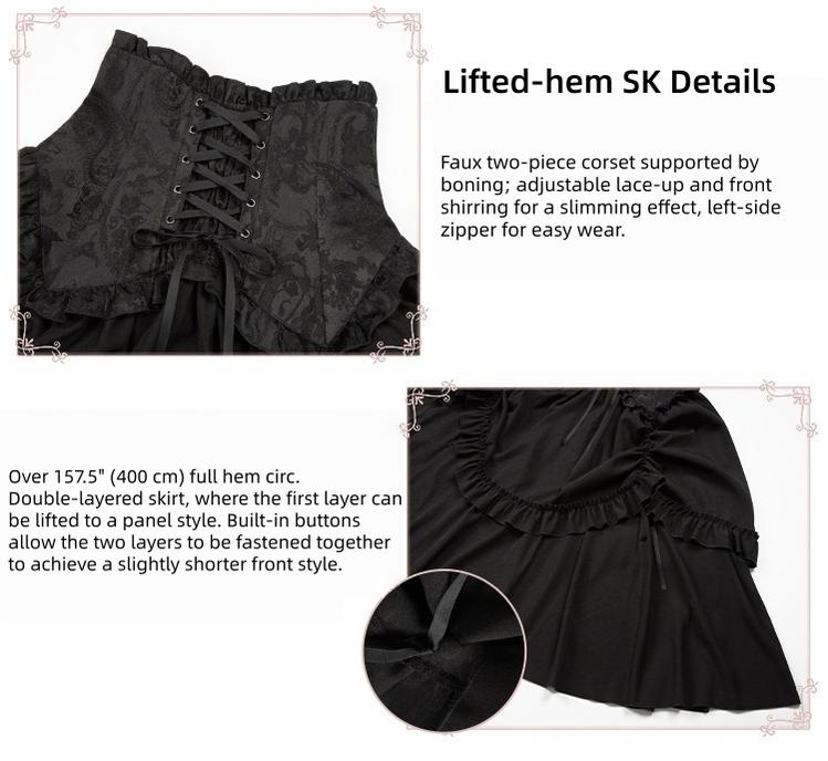 With PUJI - Blake - Boning Gothic Lolita Mermaid Skirt, Lifted-hem SK