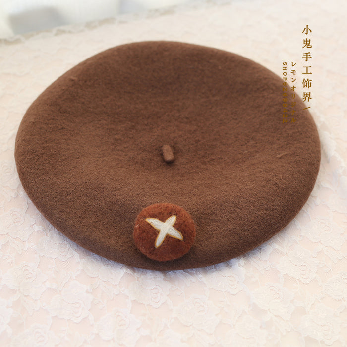 Lolita Bear Beret Handmade Wool Felt Mushroom Beret Super Cute Hat Artist Hat