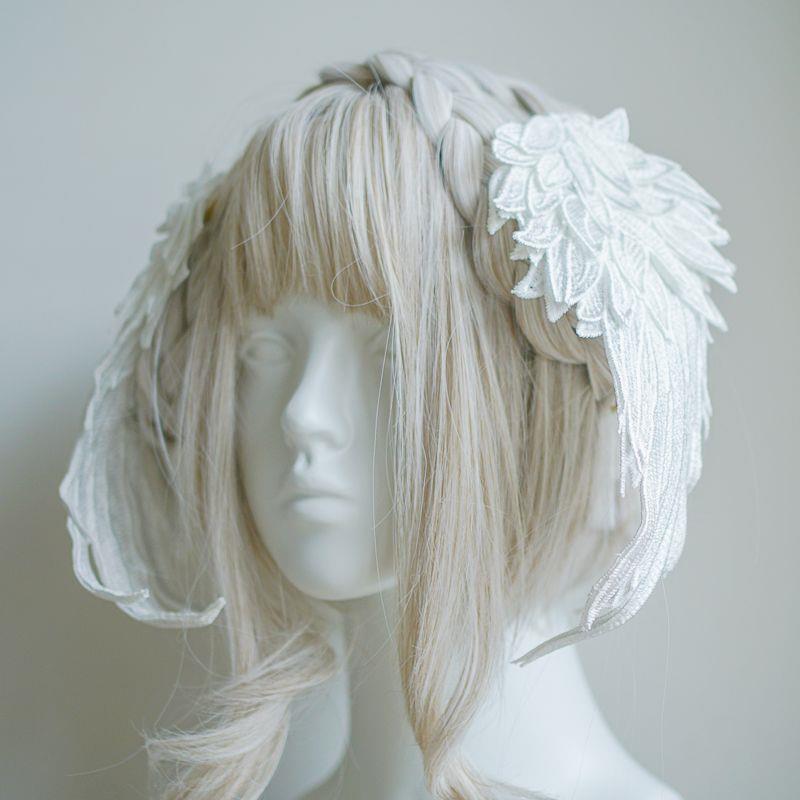 Original Design Angel Wings Lolita Feather Black and White Two-tone Embroidered Hair Clip Styling - Lolita Fetch