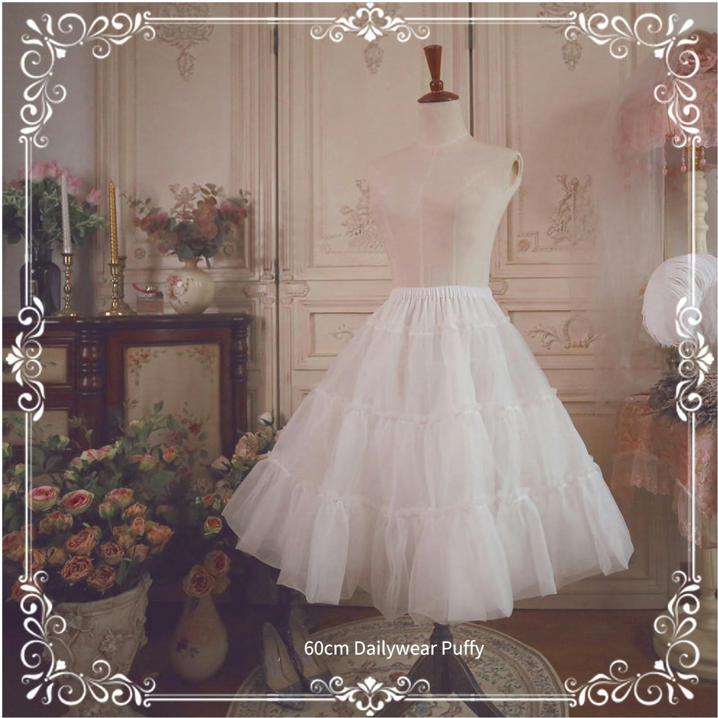 White 60 cm A-line Lolita petticoat on mannequin