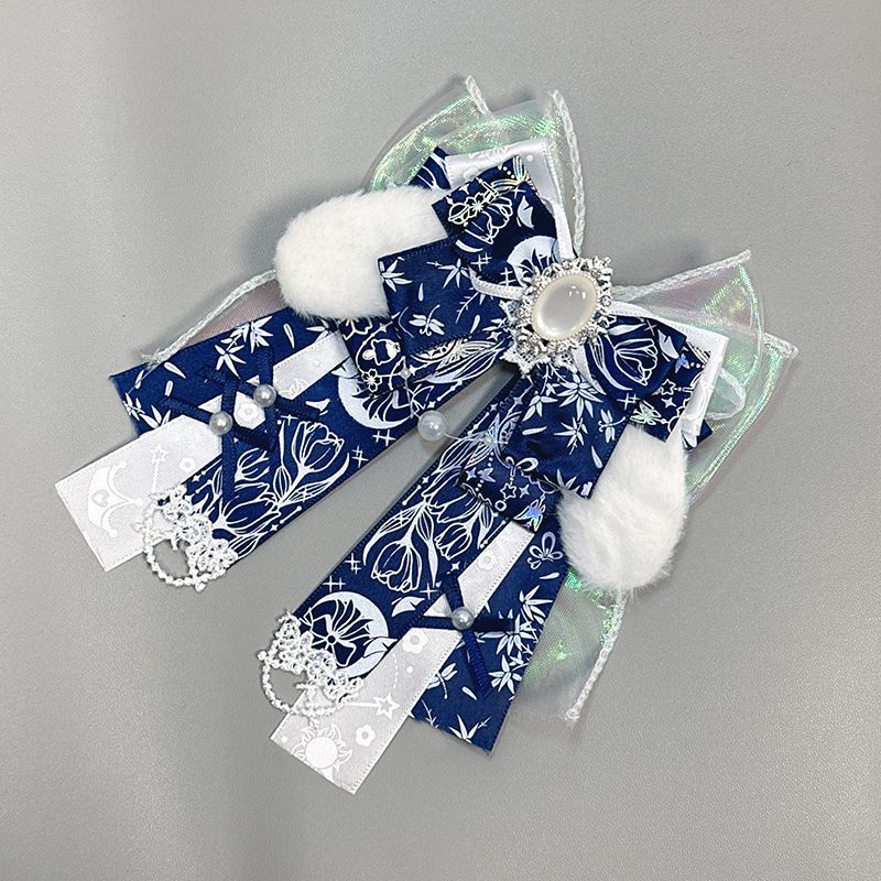 Handmade - Gem-Accent Ribbon Bow - Bag Charm Brooch - detail view 9