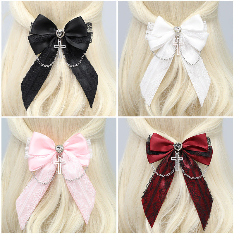Original Mass-Produced Handmade Hair Accessories Japanese JK Lolita Cross Lace Bowknot Hair Clips Hair Accessories - Lolita Fetch