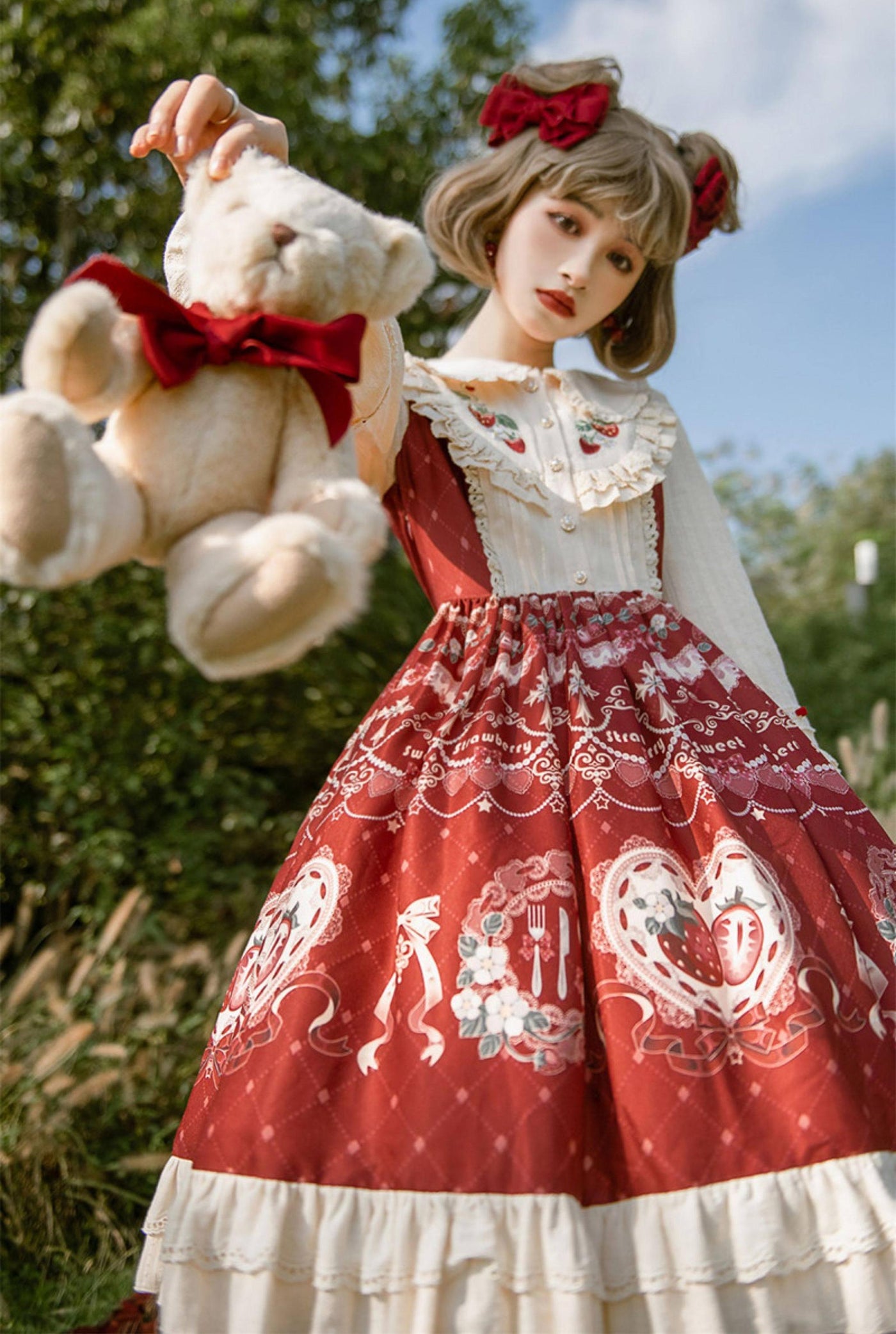 Your Princess - Strawberry Diary - Sweet Lolita Strawberry Print OP Dress with Cape