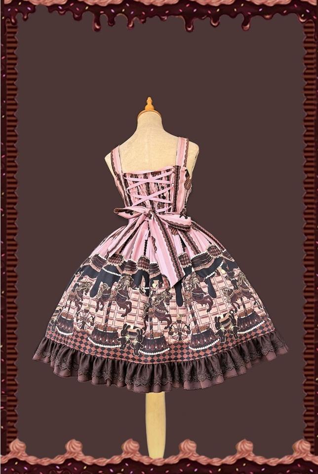 Infanta - Chocolate Carousel - Peter Pan Collar Old School Lolita JSK Dress, Carousel Print