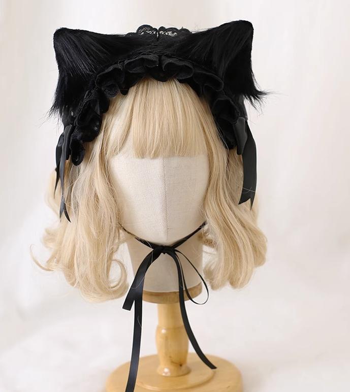 Xiaogui - Gothic Lolita Headband Cat Ear - Hairpin Headwear