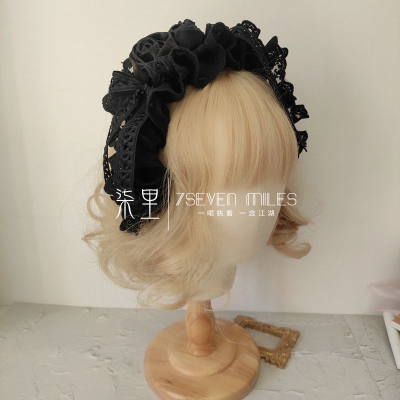 Qili Nightfall Handmade Elegant Retro Black Flower Headband - Lolita Black Hair Accessory