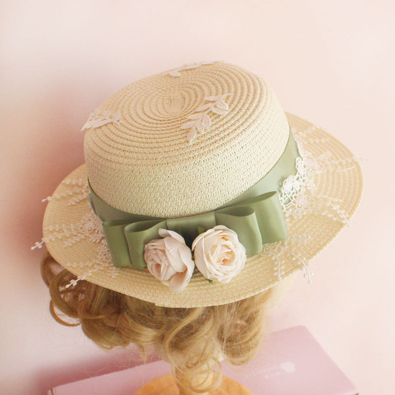 LolitaFetch Lolita Daily elegant sun hat with bowknot, straw headdress for versatile stylish sun protection and fashion.