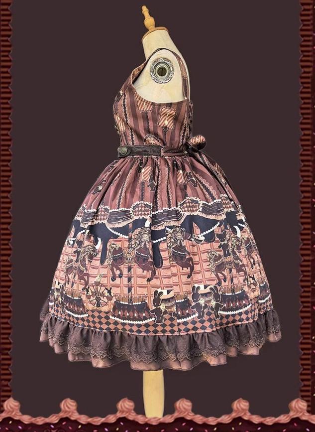 Infanta - Chocolate Carousel - Peter Pan Collar Old School Lolita JSK Dress, Carousel Print