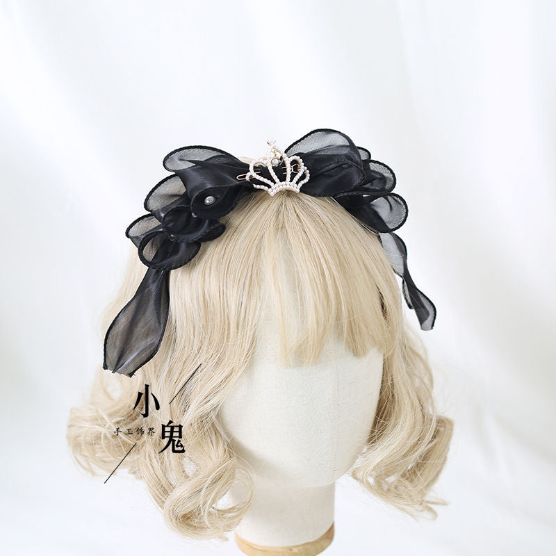 Miss Fula Lolita  Elegant Hairband Lolita Hairband Necklace White Wedding Black Hat