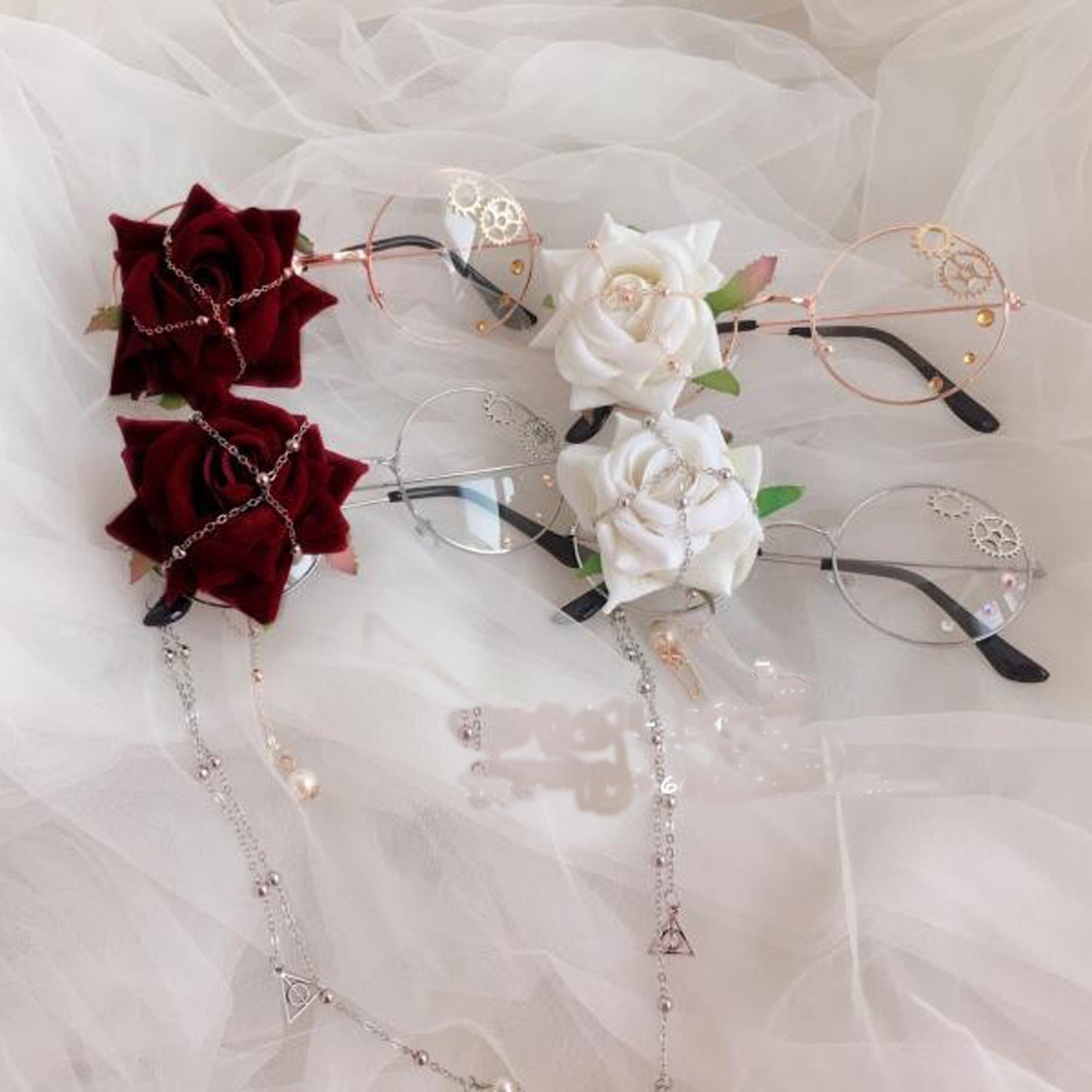 Accessories Lolita Rose Heart Wings Steampunk Bat Rose Gothic Gear Single-Sided Glasses