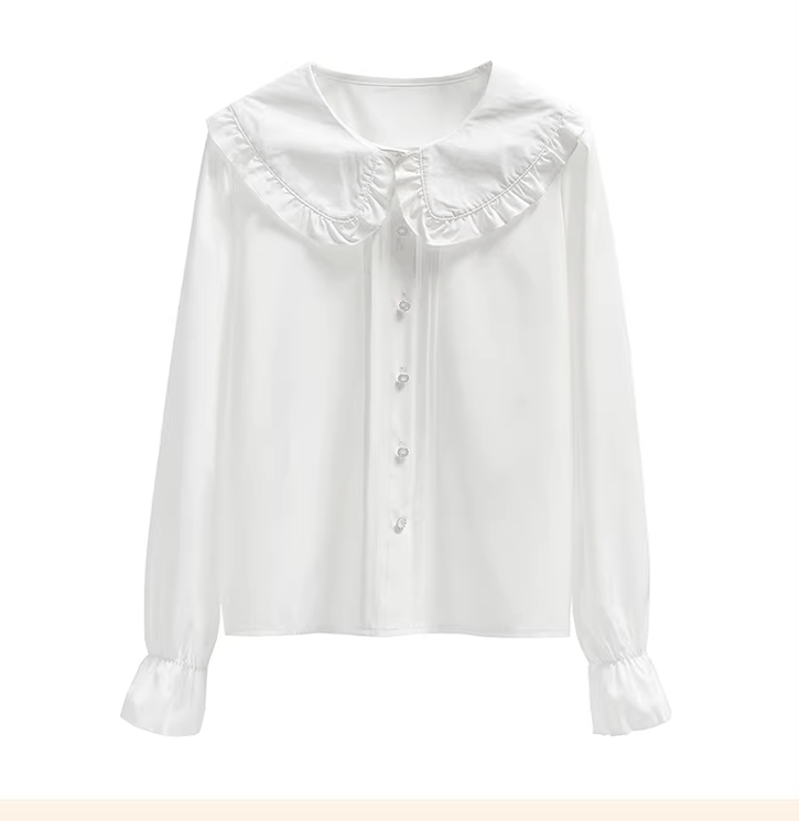 Niu Niu - Plus Size Lolita Shirt Long Sleeve - Doll Collar Blouse Innerwear