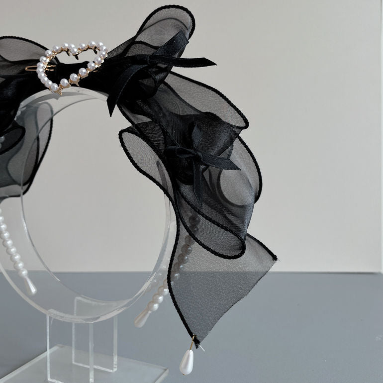 Original Handmade Ruiben Rabbit Full Color Pearl Kc Lolita Headband Organza Bow