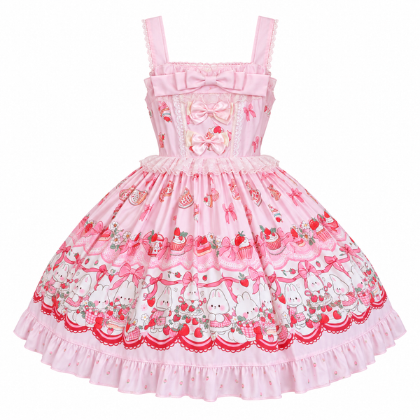 Coffee Rabbit Sweet Berry Bunny Printed Lolita JSK Set