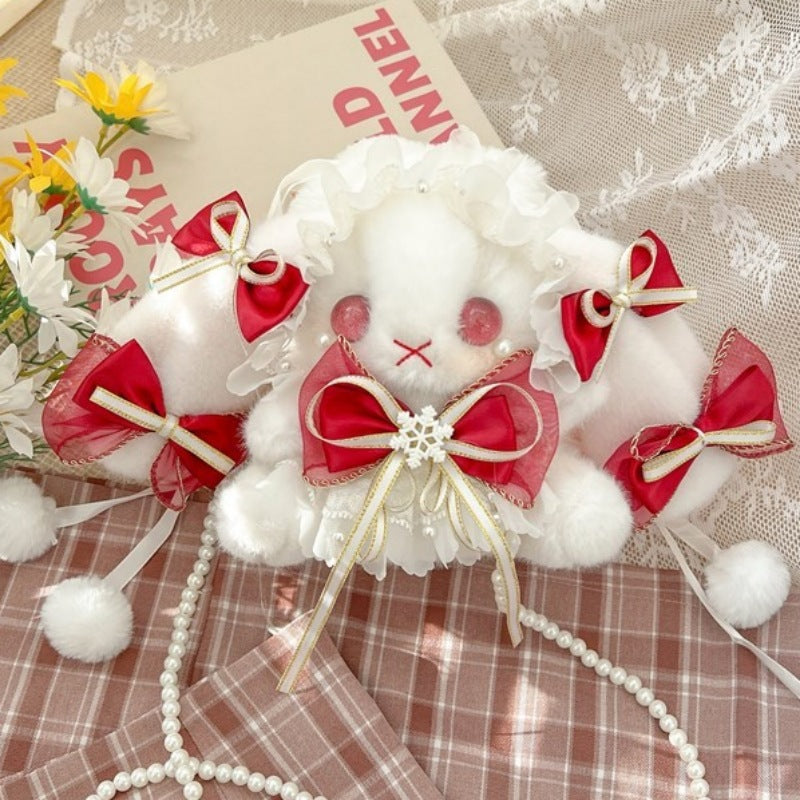 Lop-Eared Bunny Lolita Pearl Chain Doll Bag - 2025 Cute Bow Plush Shoulder Bag – detail view 21