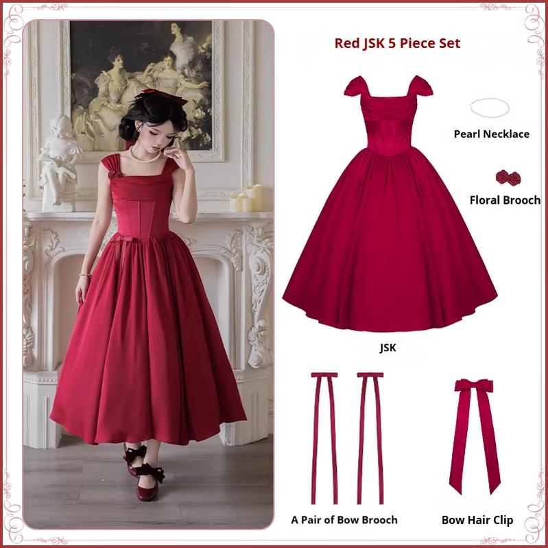 For Beloved - Classic Lolita Satin JSK Dress Set, Fishbone Waist (L M S) 45039:835293