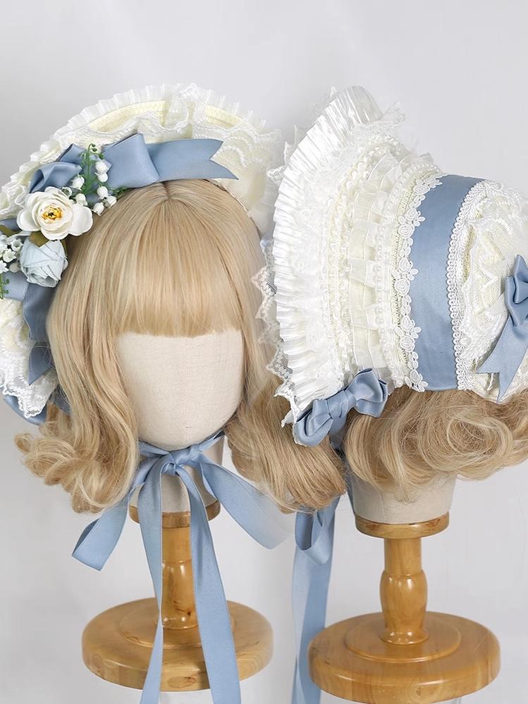 Xiaogui - Elegent Lolita Bonnet Bows Straw Hat - Headwear