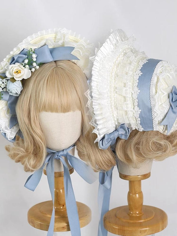 Xiaogui - Elegent Lolita Bonnet Bows Straw Hat - Headwear