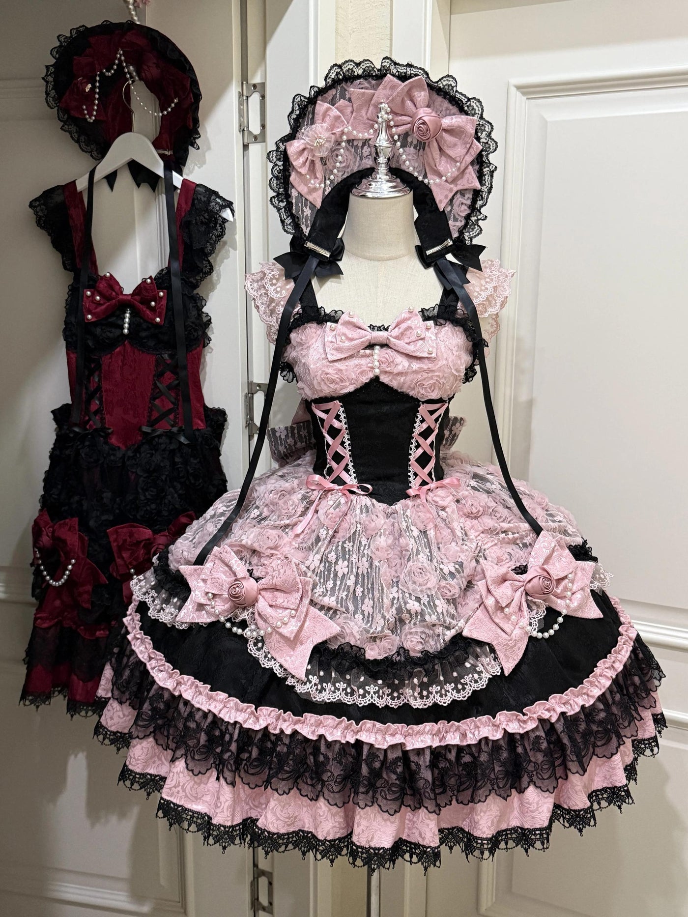 Rose Princess - Halloween Gothic Lolita JSK, Sheer Rose Dress Black and Pink JSK Only S