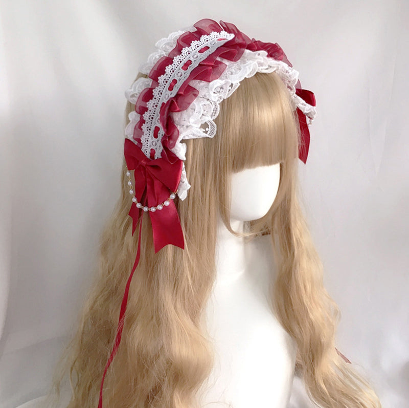 Soft Girl Lolita Headband Lace Hair Clip Sweet KC Bow - Snow White Princess Style
