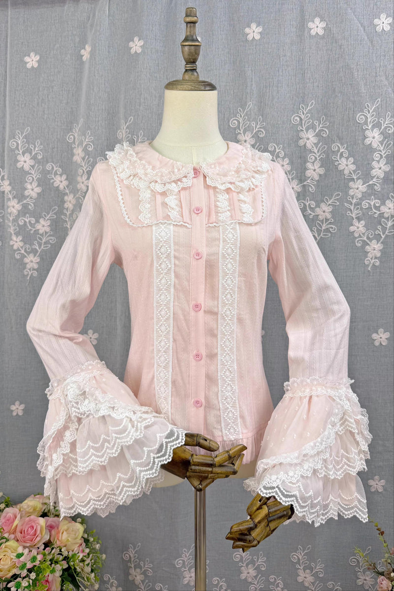 DMFS Lolita - Spiral Candy - Sweet Lolita Long Sleeve Cotton Shirt, Lace Accents