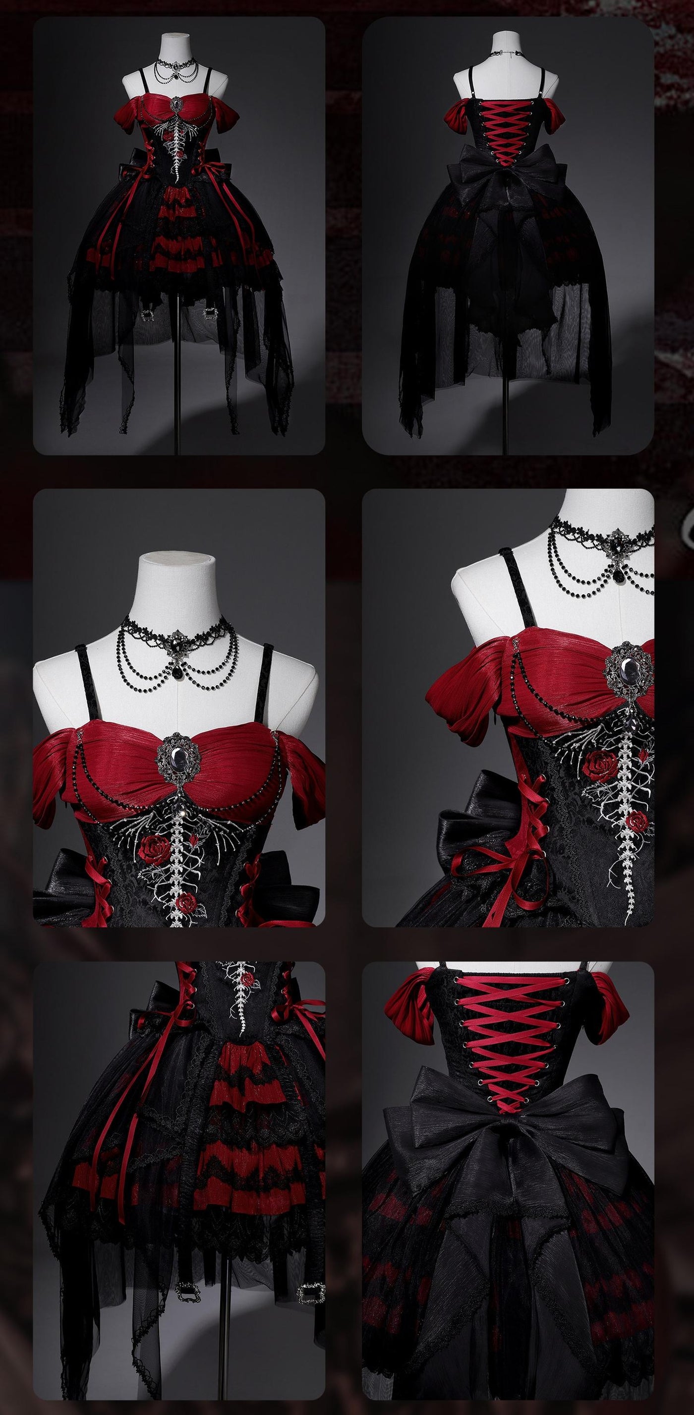 Letters from Unknown Star - Eternal Thorn of the Dragonbone - Embroidered Gothic Lolita JSK Dress, Off-Shoulder