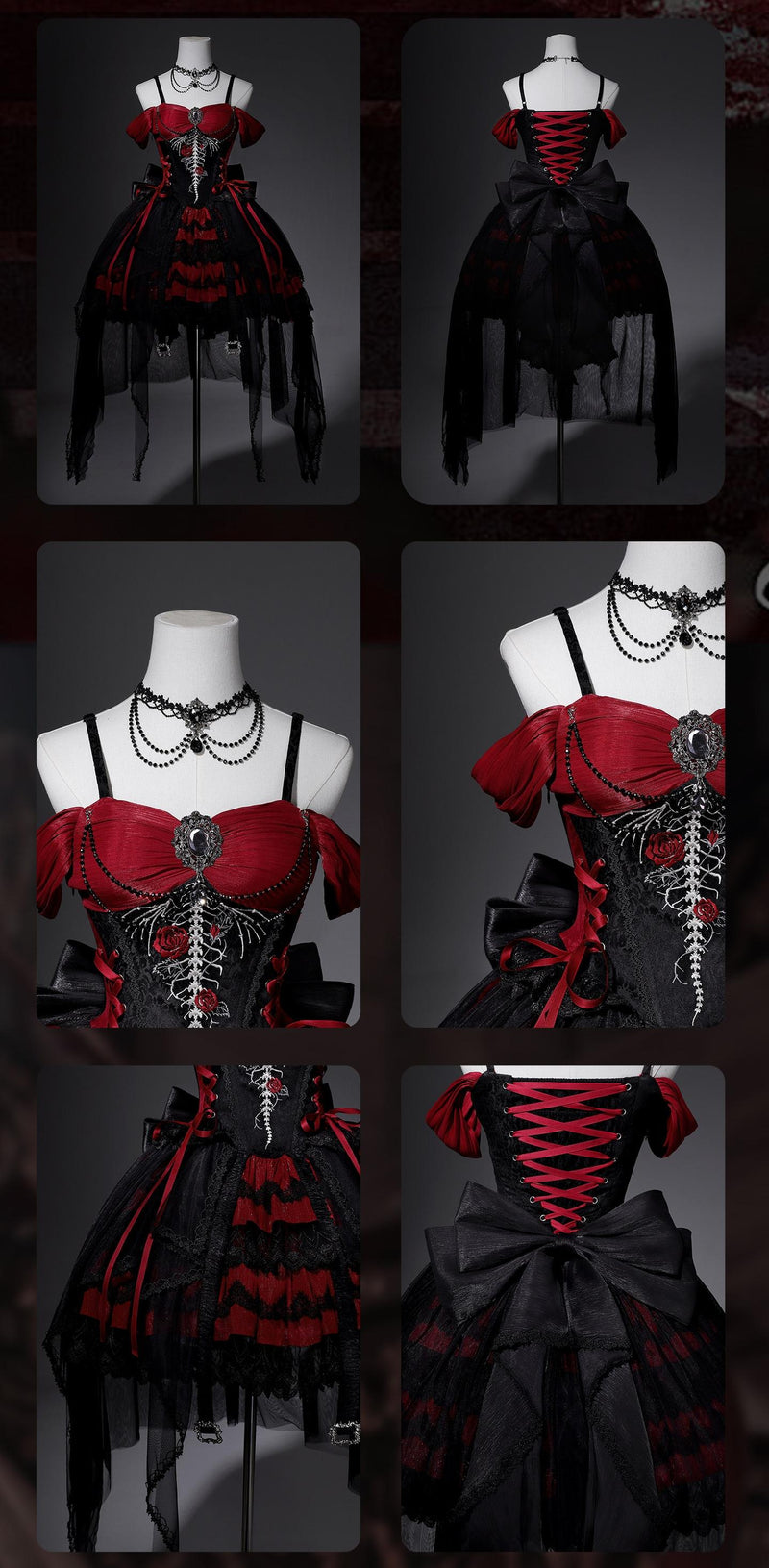 Letters from Unknown Star - Eternal Thorn of the Dragonbone - Embroidered Gothic Lolita JSK Dress, Off-Shoulder
