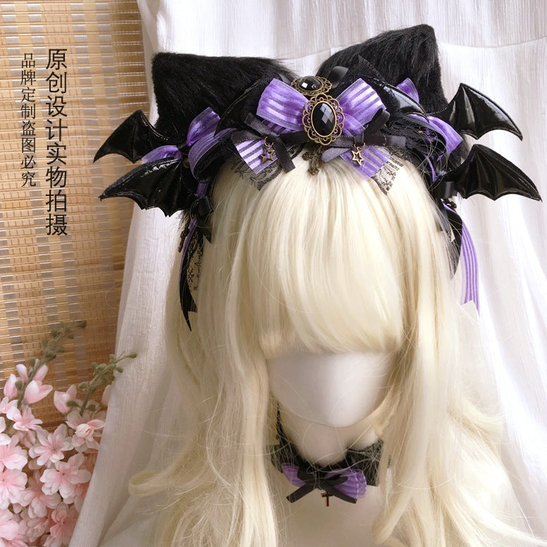 Halloween Witch Night Dark Gothic Lolita Accessories Bowknot Animal Ears KC Black Purple Arm Sleeves - Lolita Fetch