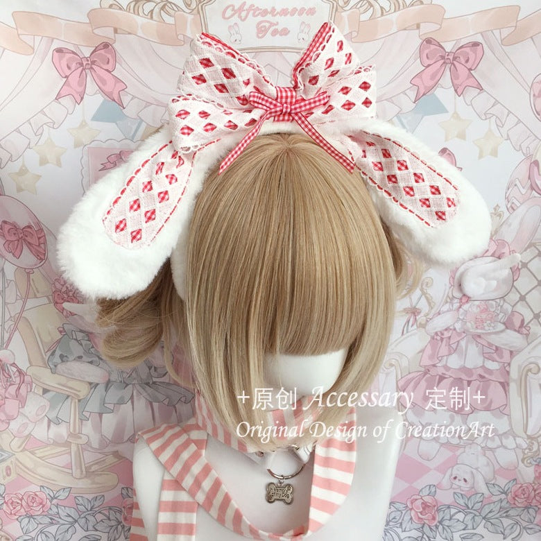 LolitaFetch sweet lop ear rabbit bow headband with lace and ribbon, perfect for subculture girl fashion and Lolita style outfits.