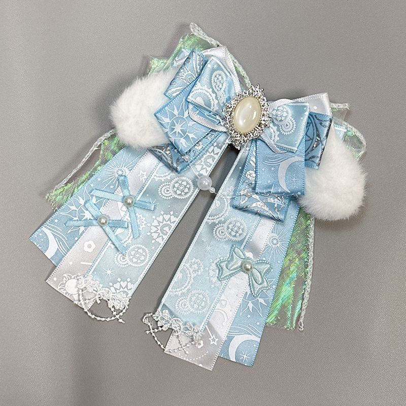 Handmade - Gem-Accent Ribbon Bow - Bag Charm Brooch - detail view 6