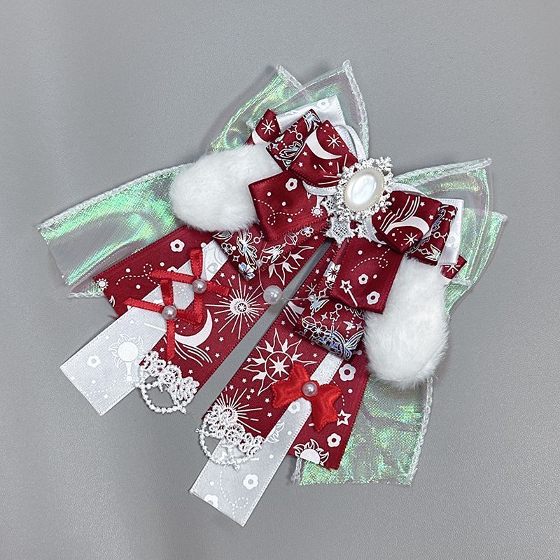 Handmade - Gem-Accent Ribbon Bow - Bag Charm Brooch - detail view 7