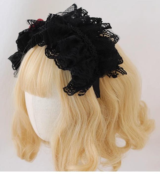 Xiaogui - Goth Lolita Headwear Black Lace KC - Headwear