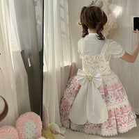 Sweet Bear Printed Lolita JSK Dress - Light Yellow - Dress + Train / S