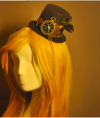 Steampunk Hat Feather Top Hat Mechanical Gear Clock Hat Hairpin Vintage Lolita