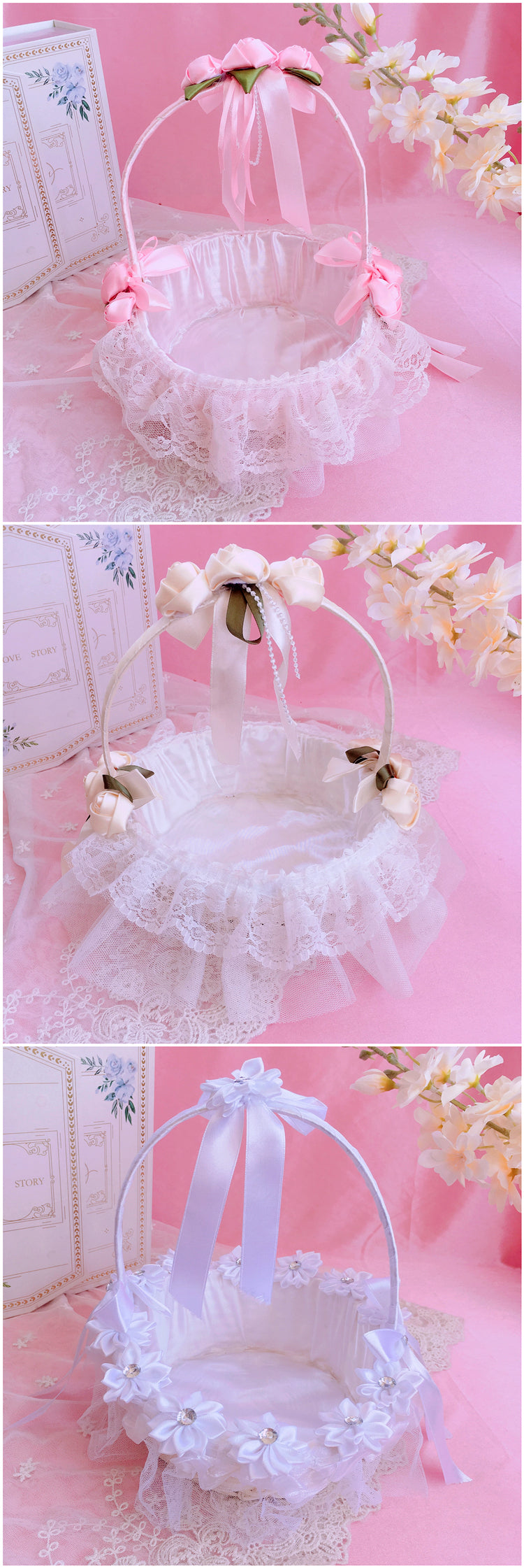 Qianxun Floral Lace Rattan Hand Basket