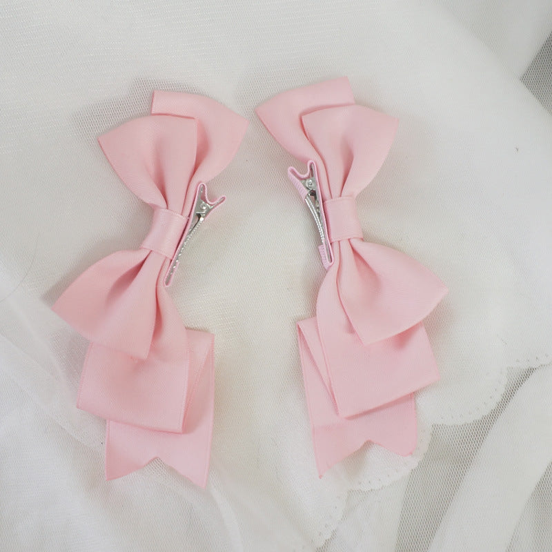 Japanese Handmade Doll Lolita Large Bow Hair Clip - Girl's Double Pony