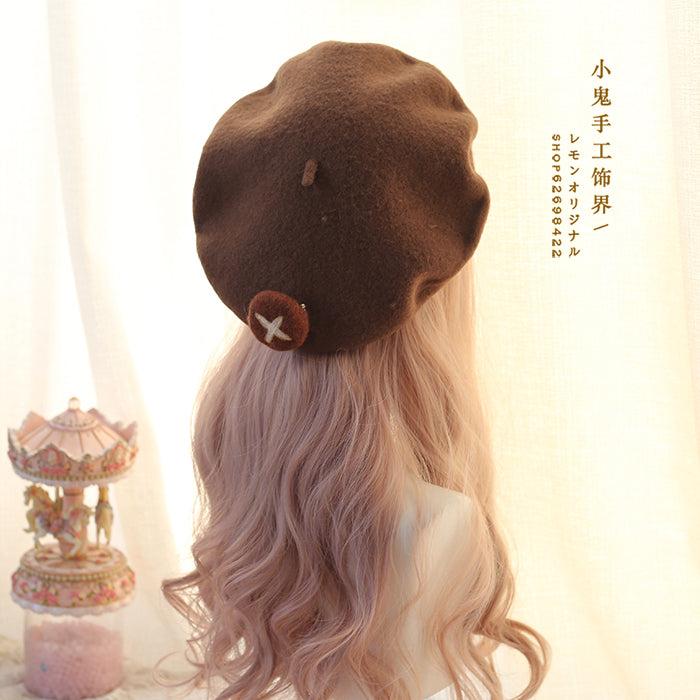 Lolita Bear Beret Handmade Wool Felt Mushroom Beret Super Cute Hat Artist Hat