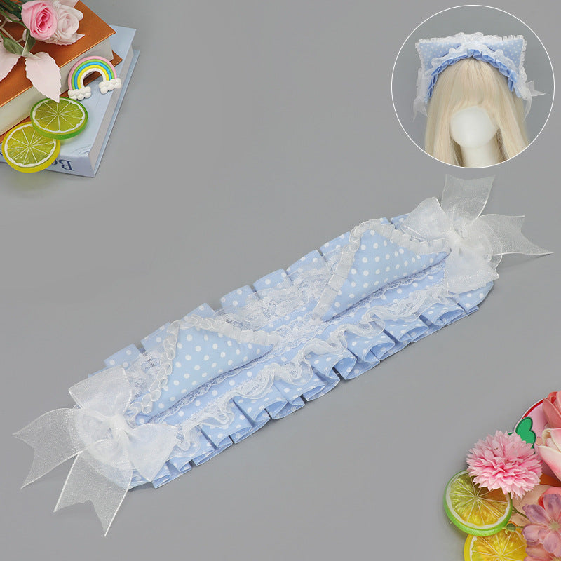 Harajuku Style Y2K Cat Ear Headband - Millennial Polka Dot Dopamine Accessory