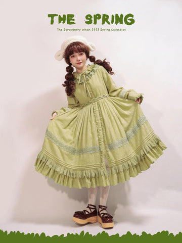 Strawberry Witch - Le Printemps - Robe OP Lolita en Coton à Manches Longues