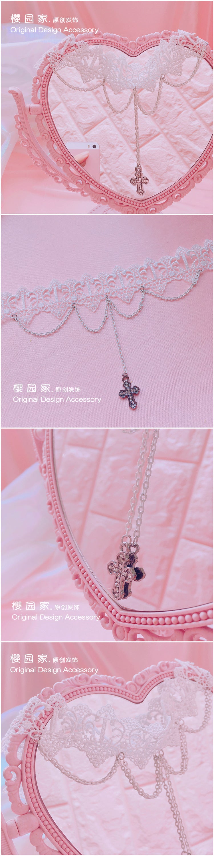 Gothic Retro Cross Choker Soft Girl Lolita Lace Short Necklace Collarbone Chain Accessory