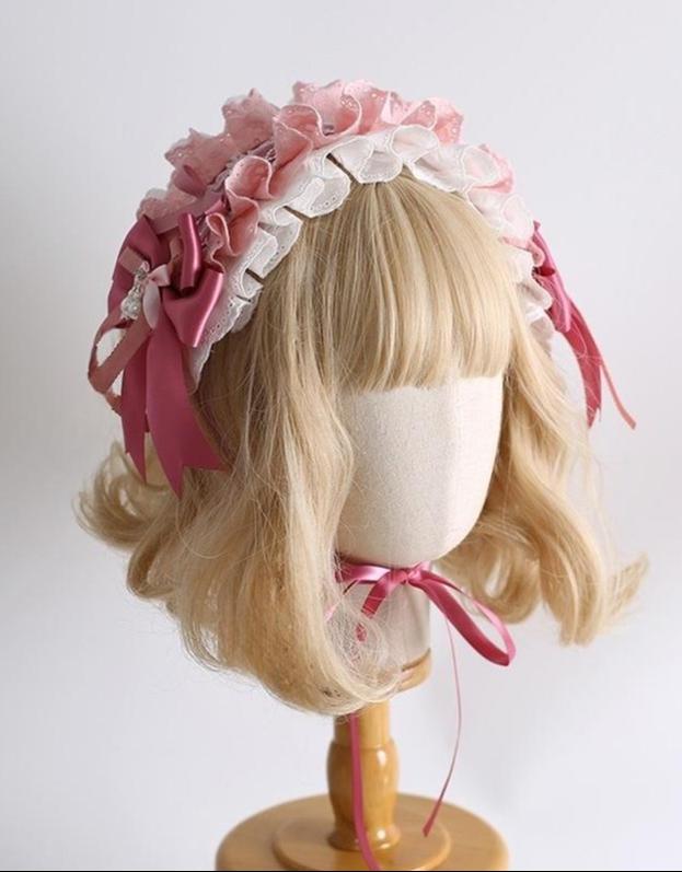 Xiaogui - Sweet Lolita Headdress Pink White - Bunny Ear Hair Accessory Headwear