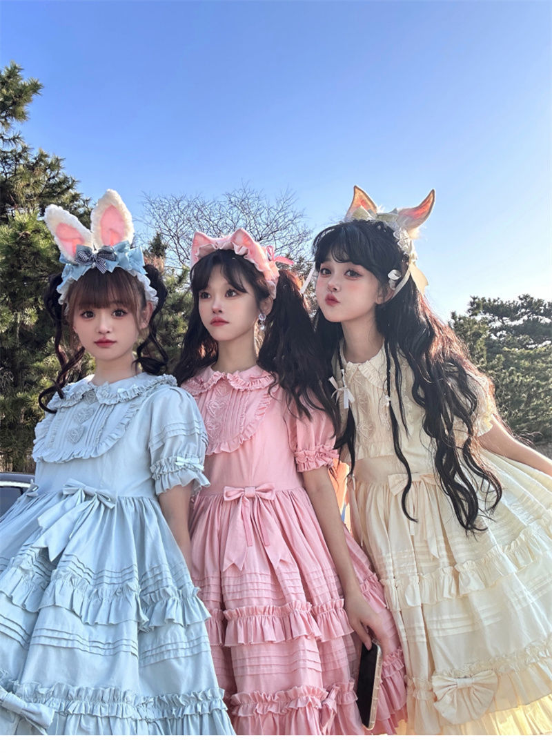 Original Handmade Light Blue Rabbit Ear Headband with Ruffled Edge Lolita Animal Ear Alice